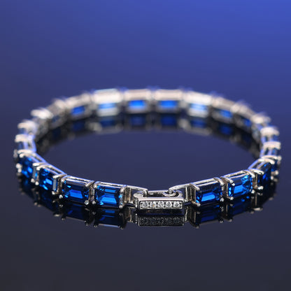 Blue emerald-cut Lab created stones tennis bracelet