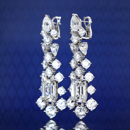 Customize design Micro-setting Emerald-cut combined with round brilliants lab created stones Dream of stars earrings, sterling silver