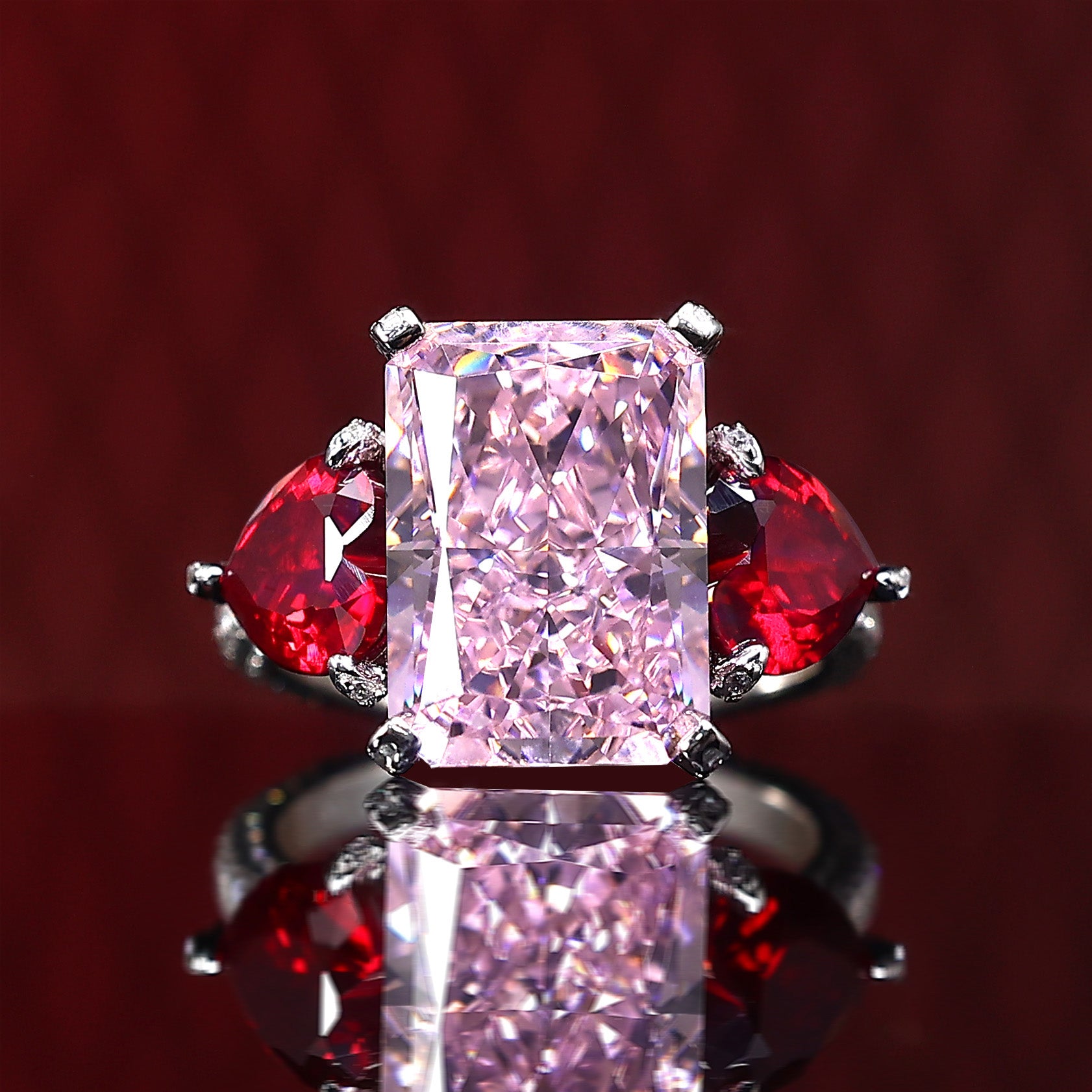 Micro-setting Pink diamond color Lab created stones 2 drops of blood r ...