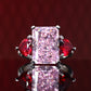 Micro-setting Pink diamond color Lab created stones 2 drops of blood ring, sterling silver