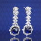 Micro-setting Sapphire color Lab created stones horse eye shape sugar tower dangle earrings, sterling silver