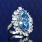 Micro-setting Aquamarine color Lab created stones Marquise shape ring, sterling silver