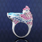Micro-setting Aquamarine color Lab created stones fancy parrot ring，sterling silver