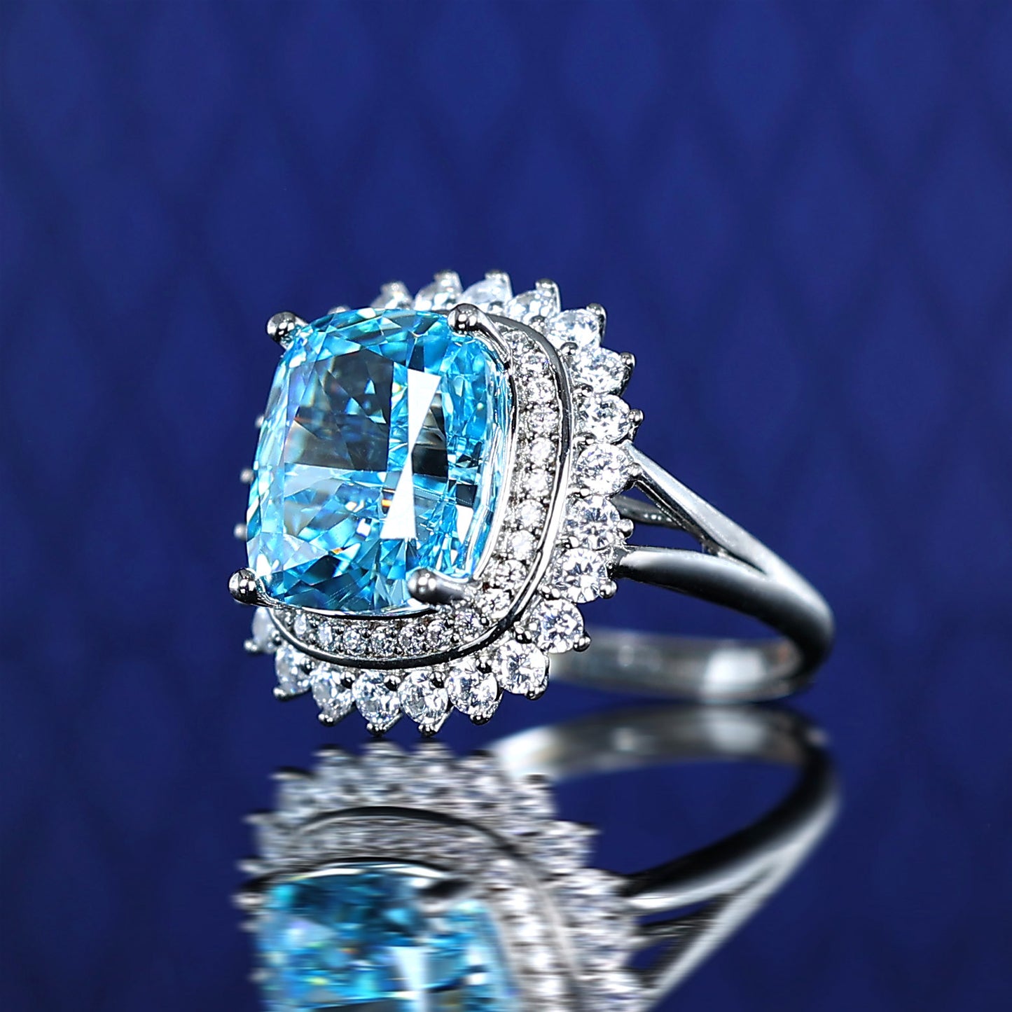 Promotion design: Micro-setting Aquamarine color Lab created stones sparkle ring, sterling silver