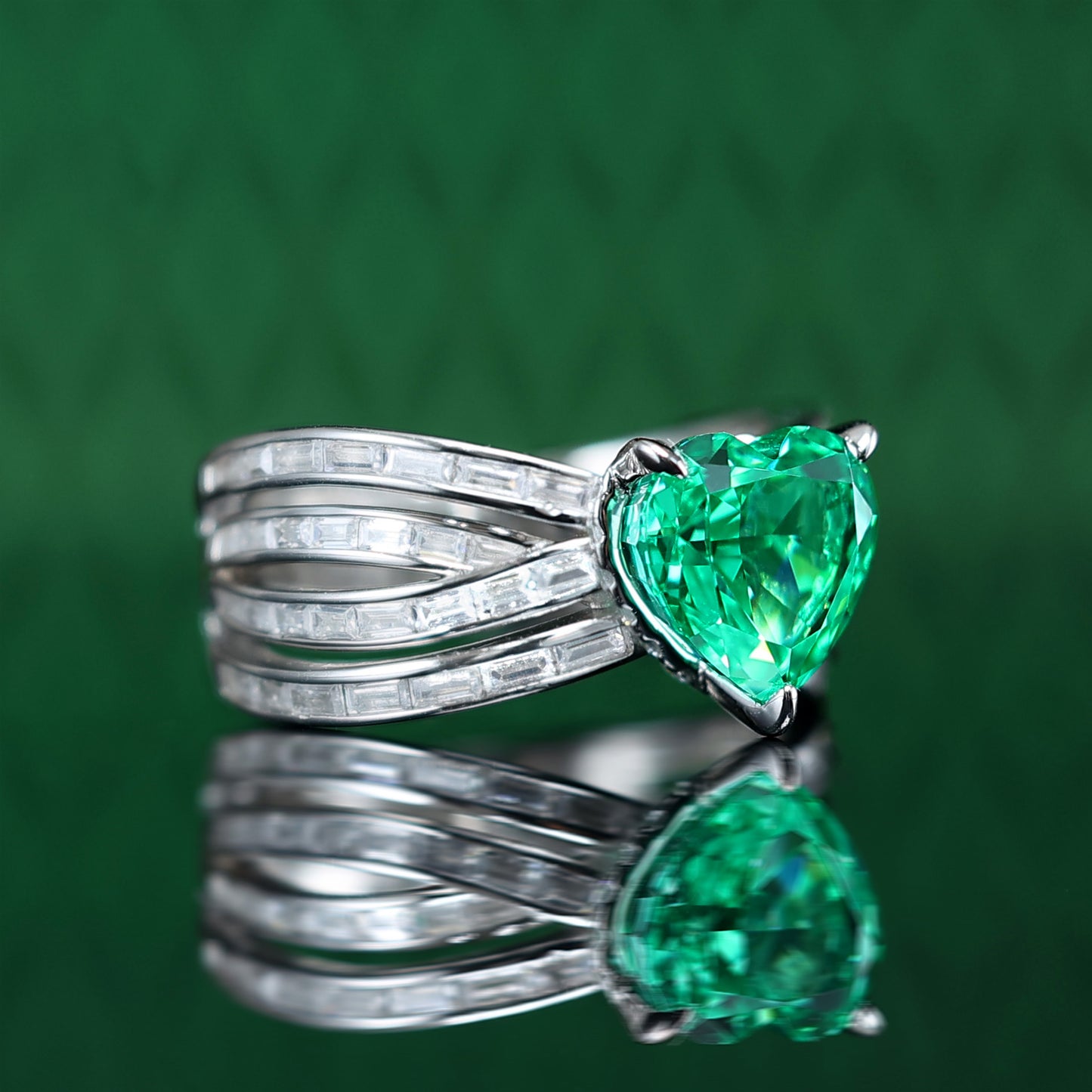 Special offer Micro-setting Paraiba green color Lab created stones heart ring, sterling silver