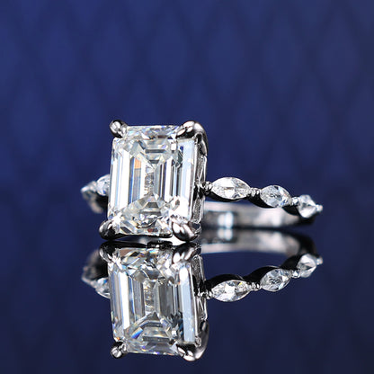 Micro-setting Emerald cut Lab created stones ring sterling silver