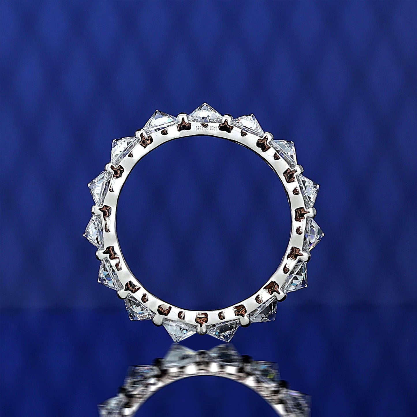 Micro-setting reverse dribs and drabs Lab created stones detailed band ring, sterling silver