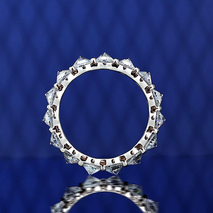 Micro-setting reverse dribs and drabs Lab created stones detailed band ring, sterling silver