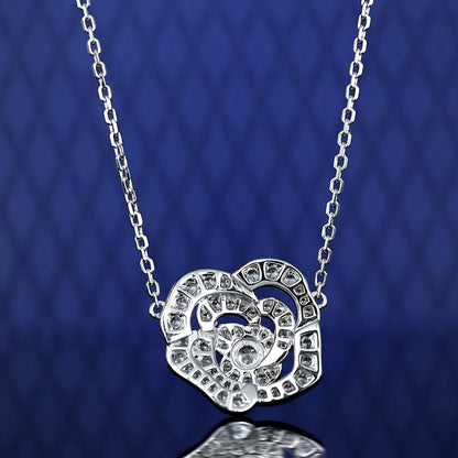 Micro-setting Lab created stones Camellia necklace, sterling silver.