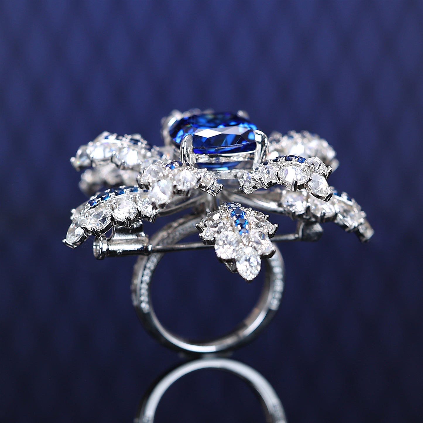 Micro-setting Sapphire color Lab created stones 3 ways to use Snow Ring, sterling silver