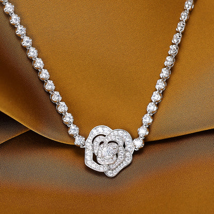 Micro-setting lab created stones Camellia Bubble chain necklace, sterling silver.