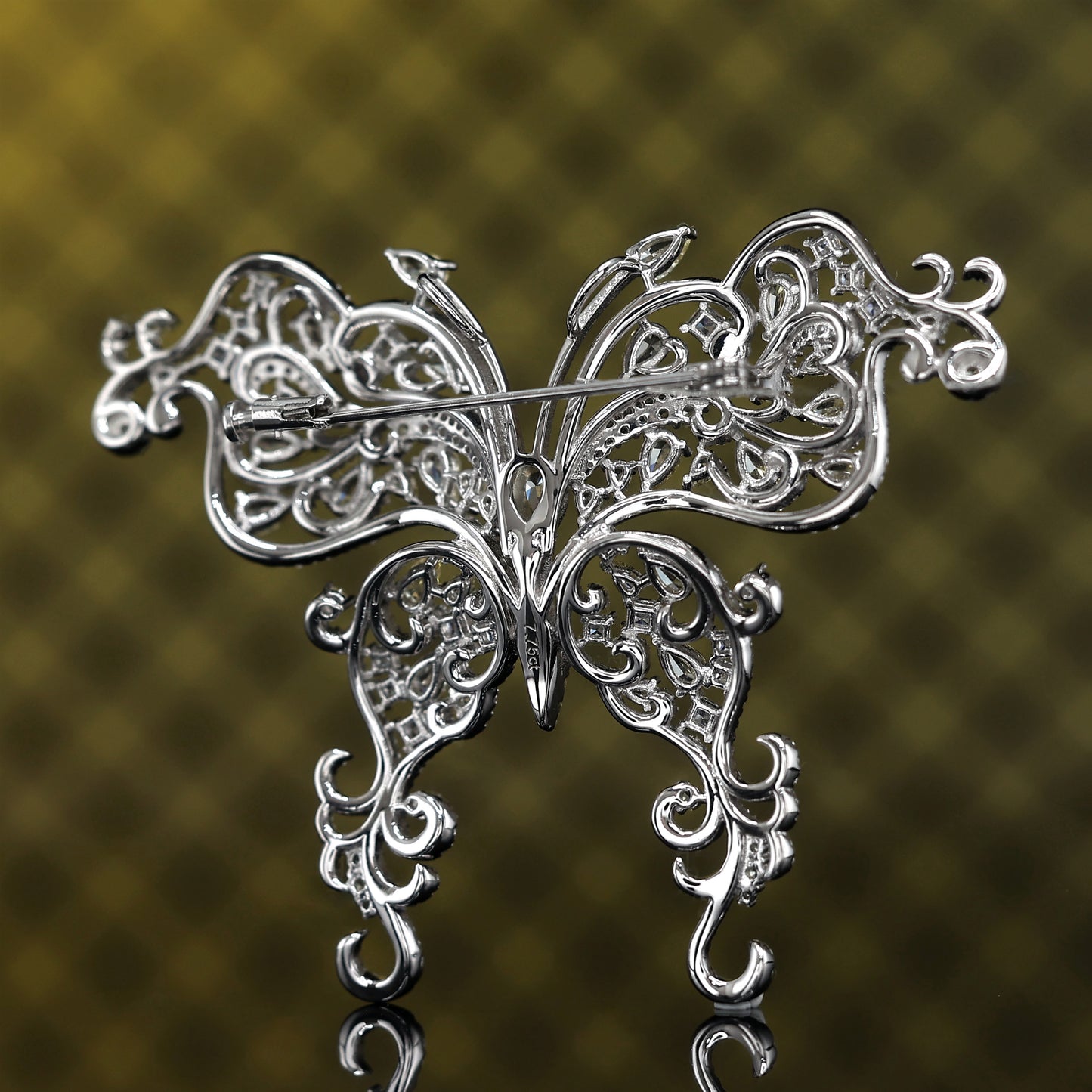 Micro-setting multi-purpose Yellow diamond color Lab created stones butterfly brooch, sterling silver