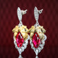 Micro-setting Ruby color lab created stones Double platting the lion king earrings, sterling silver