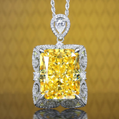 Conception personnalisée Micro-serti Couleur diamant jaune Lab créé collier de trésor de pierres, argent sterling. (20 carats)
