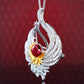 Micro-setting Ruby color Lab created stones red-crowned crane multi-purpose necklace and brooch, sterling silver