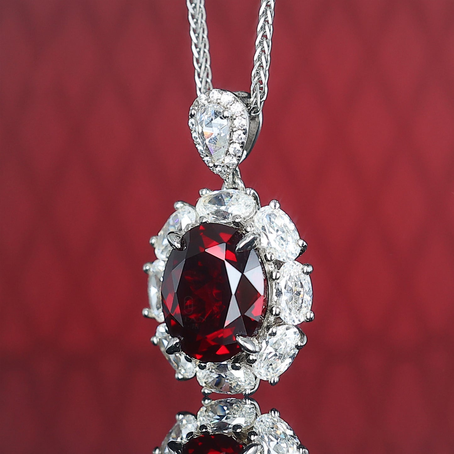 Promotional design Micro-setting Ruby color Lab created stones Diana pendant, sterling silver.  (5 carat)