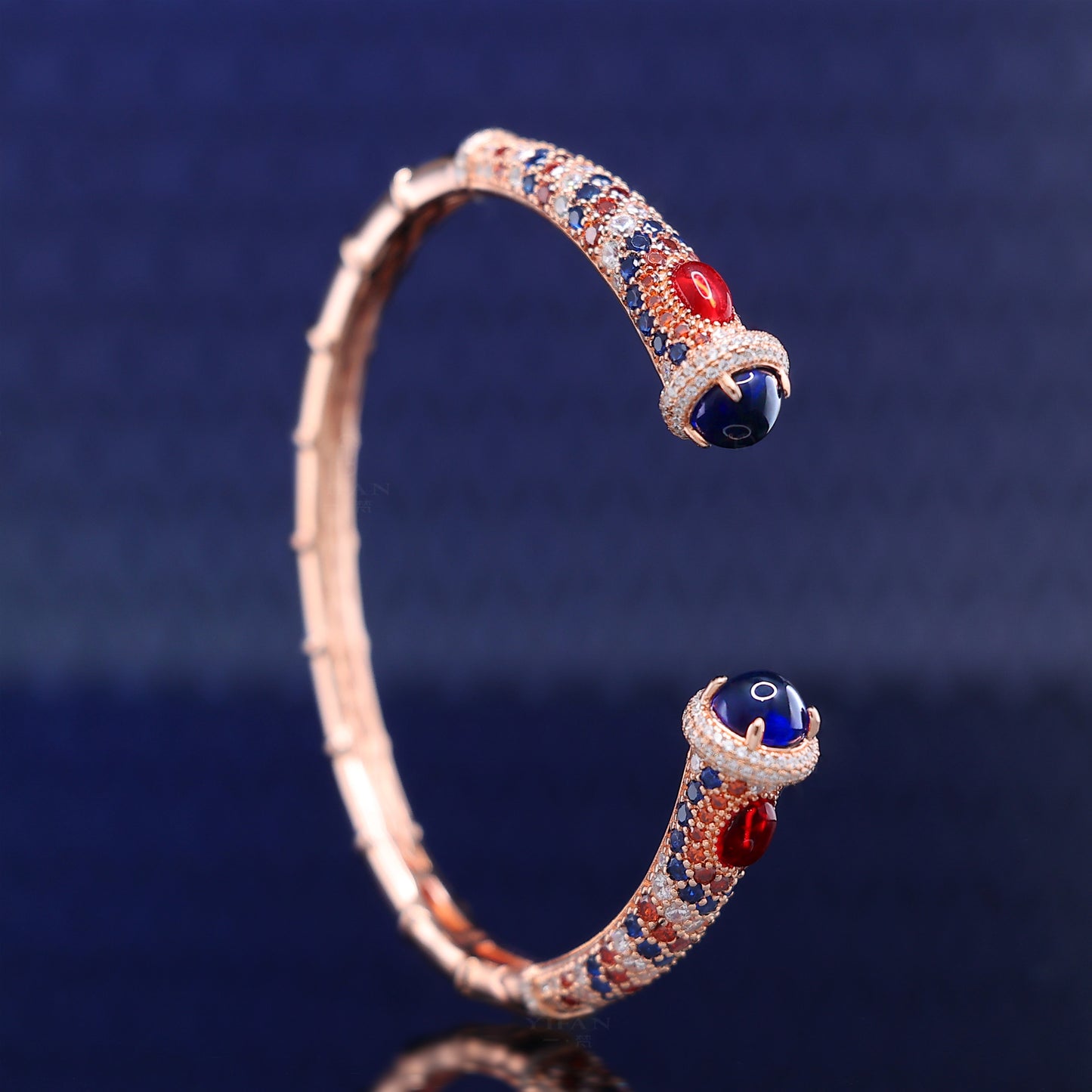 Limited edition Micro-setting Colorful Lab created stones Retro style bangle, sterling silver