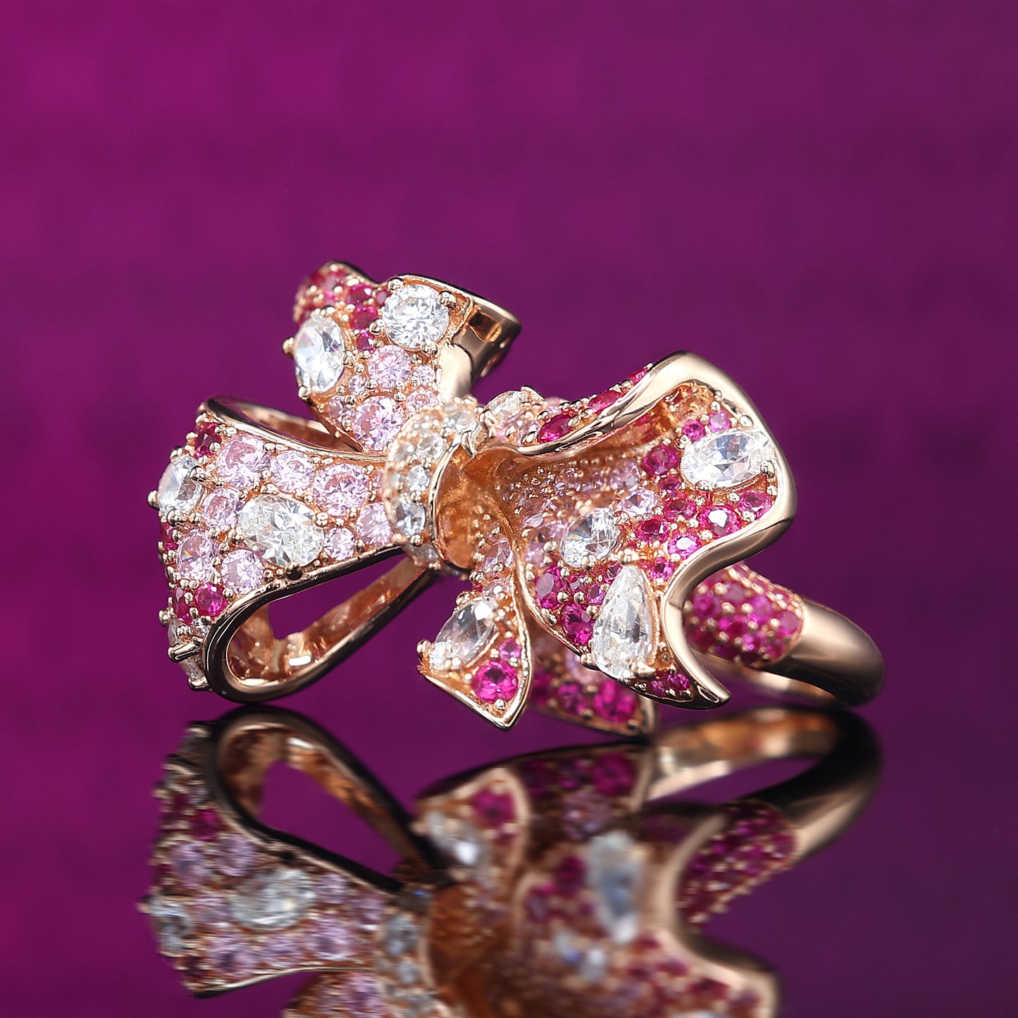 In Mikrofassung gemischte Farben, im Labor hergestellte Steine ​​Love of Butterfly, rosévergoldeter Ring, Sterlingsilber