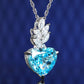 Micro-setting aquamarine color Lab created stones The heart of Cupid necklace, sterling silver.