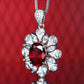 Micro-setting Oval ruby color Lab created stones fancy rose-cut necklace, sterling silver