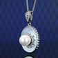 Micro-setting lab created stones white shell Retro necklace, sterling silver