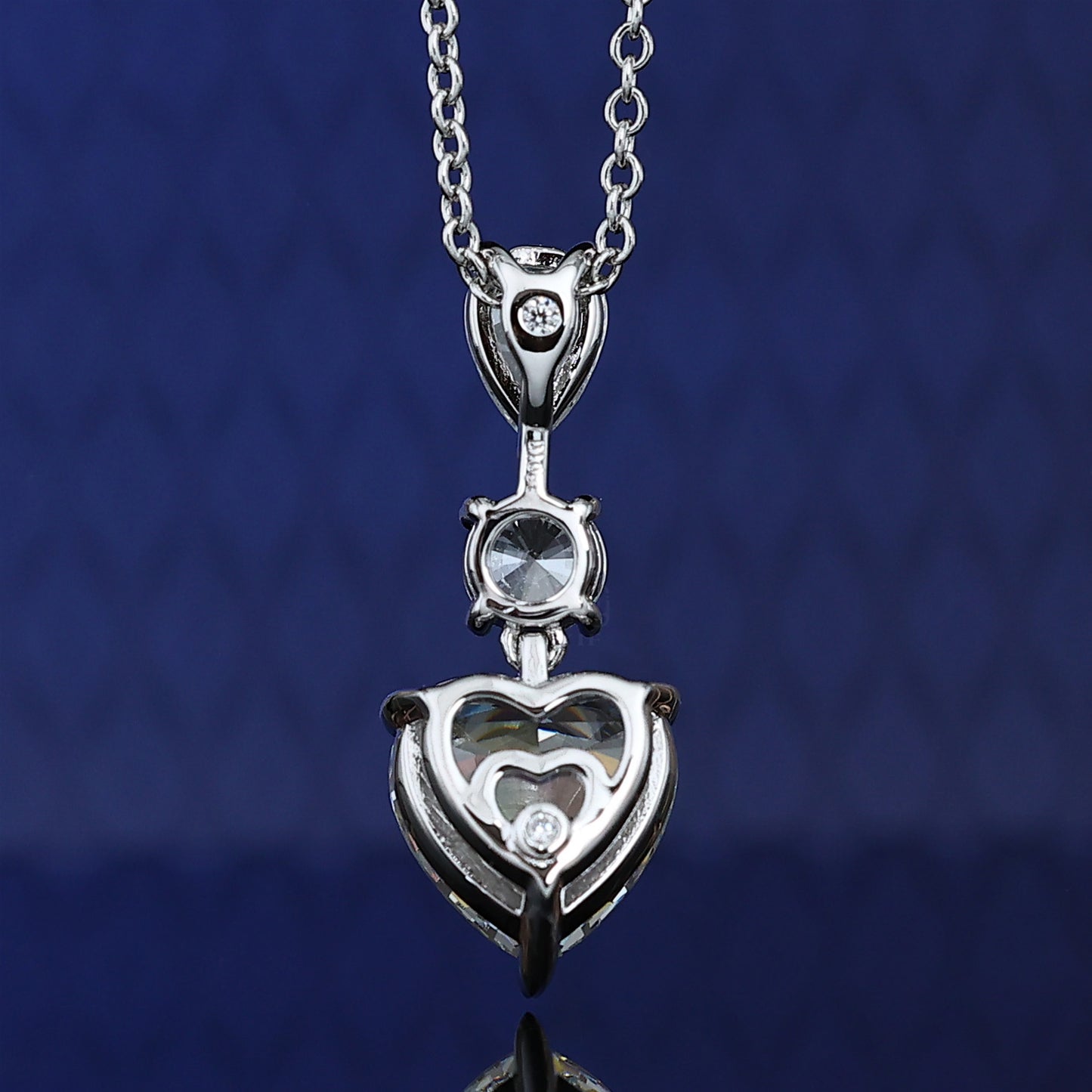 Micro-setting Lab created stones tear and heart necklace, sterling silver.