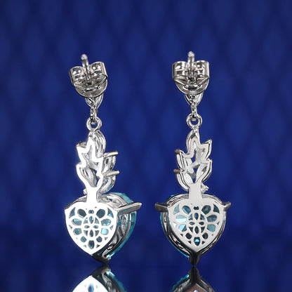 Micro-setting aquamarine color Lab created stones The heart of Cupid earrings, sterling silver