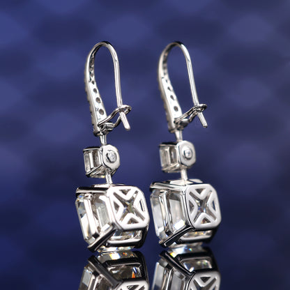 Special offer  Royal Asscher Cut Lab created stones hook earrings, sterling silver.