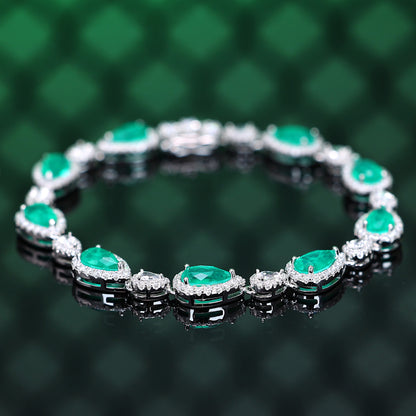 Micro-setting Emerald color Lab created stones fully studded waterdrop bracelet, sterling silver