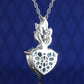 Micro-setting aquamarine color Lab created stones The heart of Cupid necklace, sterling silver.