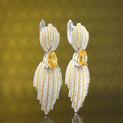 Micro-setting yellow diamond color lab created stones teardrop golden time earrings, sterling silver