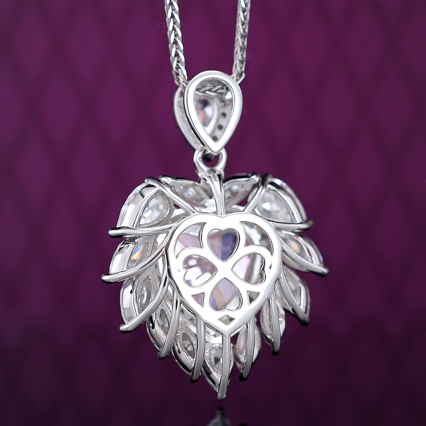 Special offer Micro-setting Pink diamond color Lab created stones fore ever heart necklace, sterling silver.