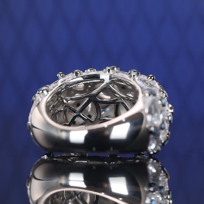 Limited edition Micro-setting clear and blue diamond color Lab created stones Bright Moon ring, sterling silver