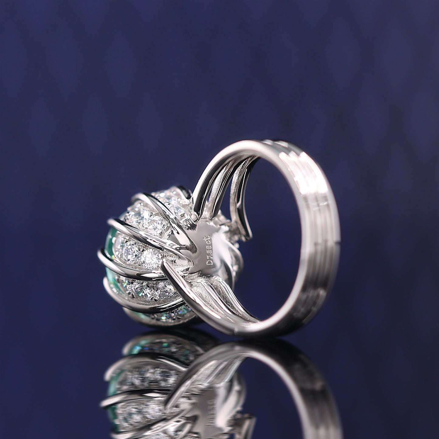 Micro-setting Paraiba color Lab created stones luxurious inlaid Lotus ring, sterling silver