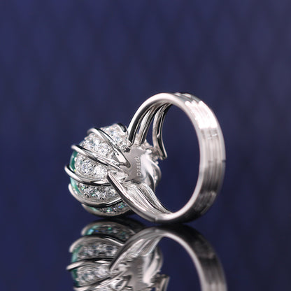 Micro-setting Paraiba color Lab created stones luxurious inlaid Lotus ring, sterling silver