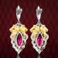 Micro-setting Ruby color lab created stones Double platting the lion king earrings, sterling silver