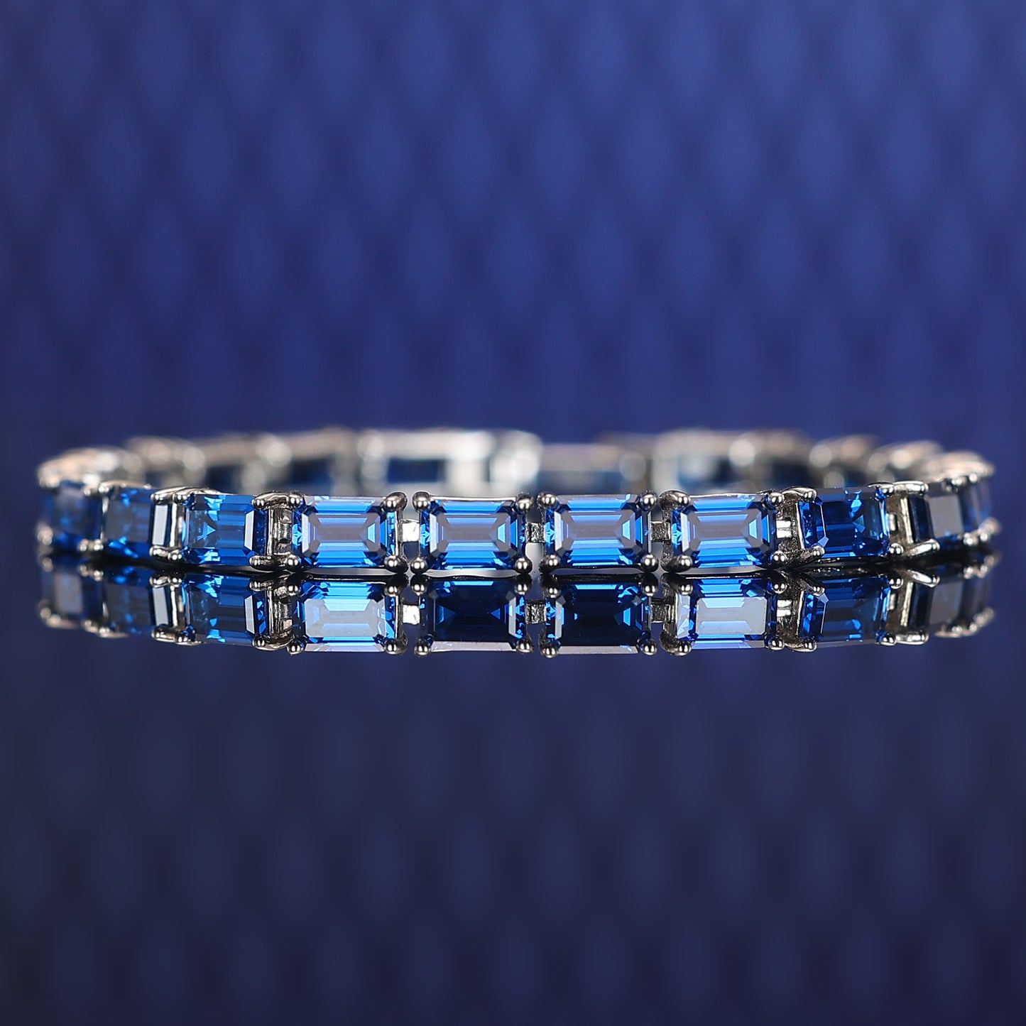 Blue emerald-cut Lab created stones tennis bracelet