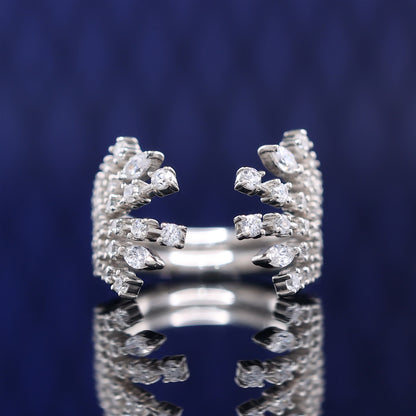 Micro-setting Lab created stones multi-purpose 2 in 1 set ring, sterling silver