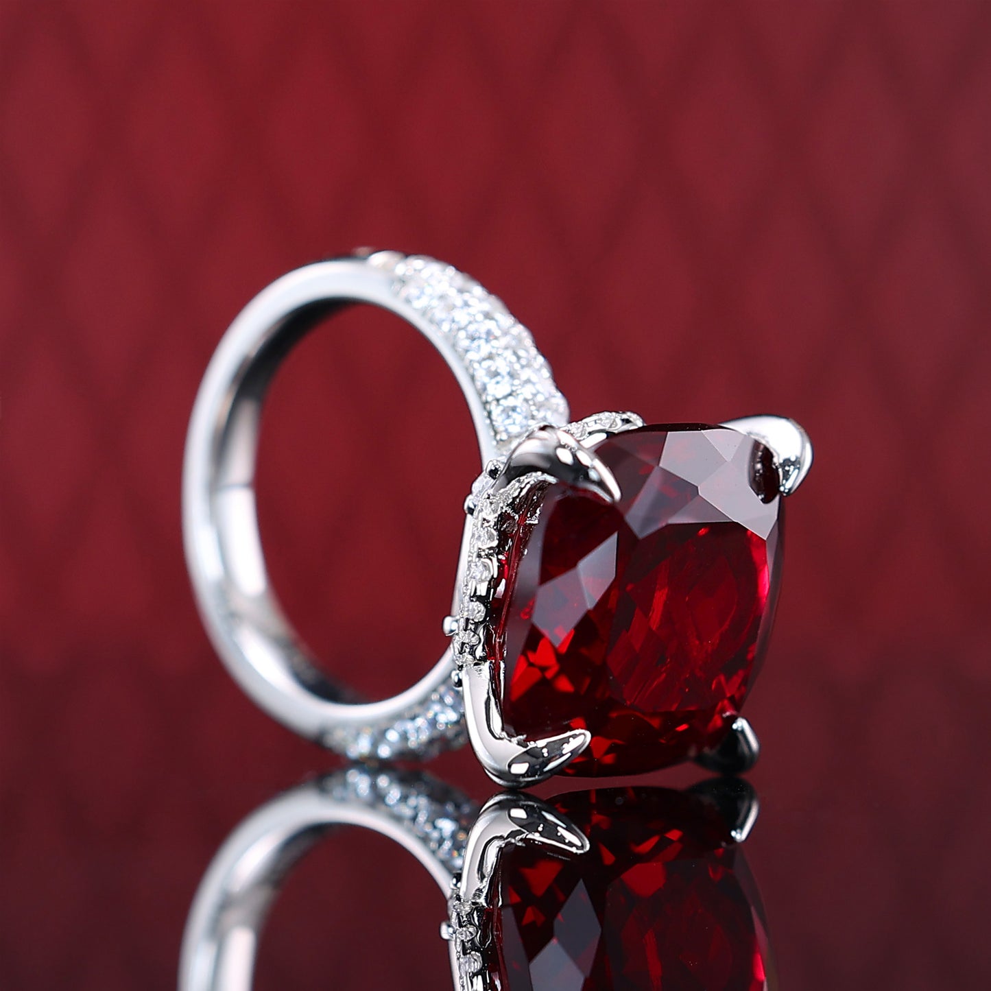 Micro-setting Ruby color Lab created stones Athens ring, sterling silver