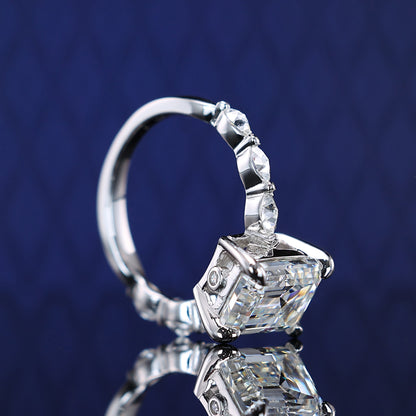 Micro-setting Emerald cut Lab created stones ring sterling silver