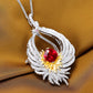 Micro-setting Ruby color Lab created stones red-crowned crane multi-purpose necklace and brooch, sterling silver