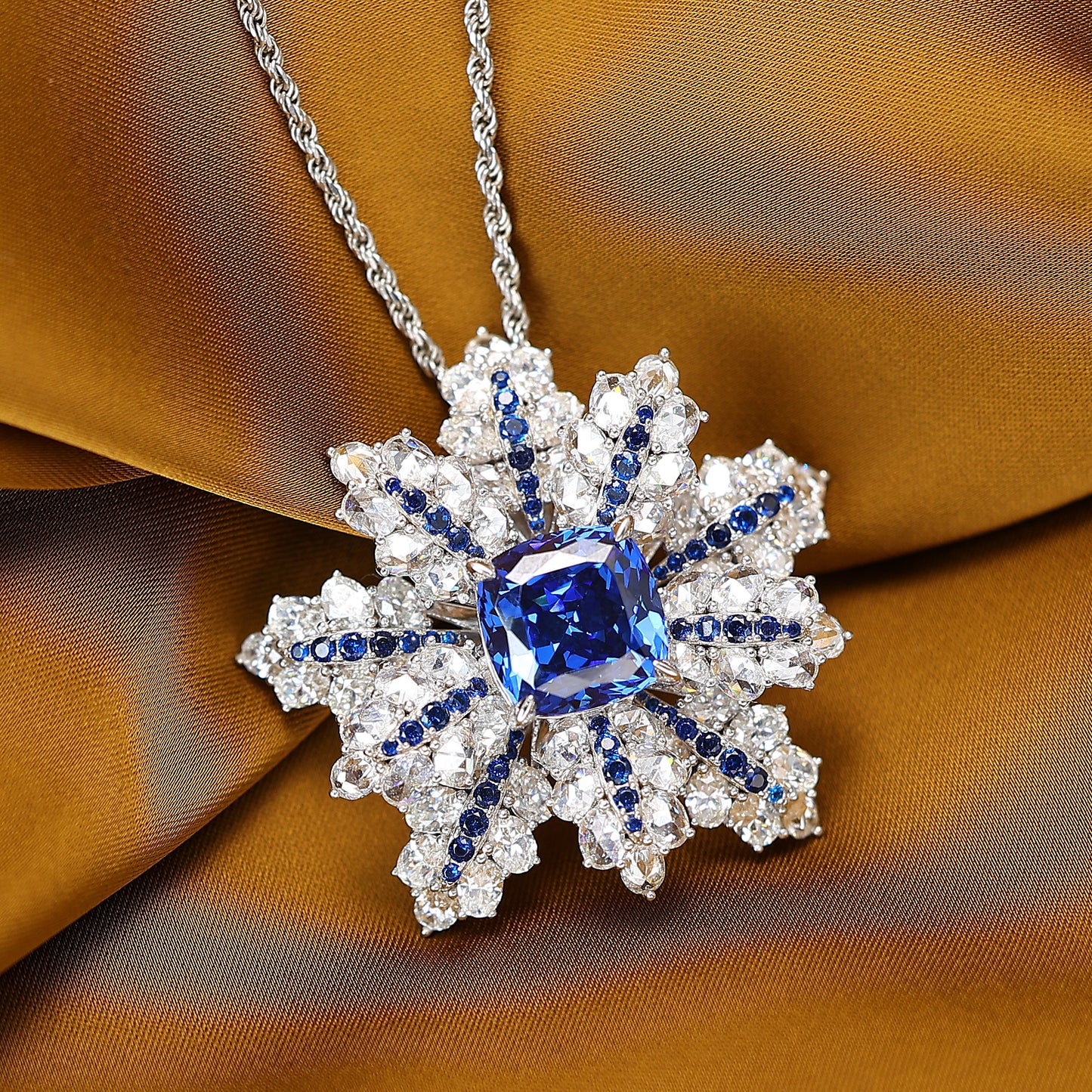 Micro-set Sapphire color Lab a créé des pierres 3 façons d'utiliser Snow Ring, argent sterling