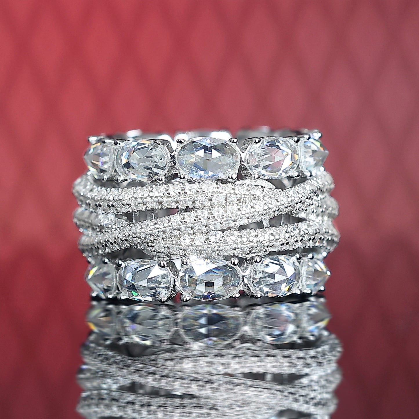 Micro-set Sunset color Lab a créé des pierres fantaisie bague artistique détaillée, argent sterling