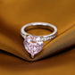 Micro-setting Pink diamond color Lab created stones detailed heart shape ring, sterling silver