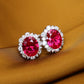 Only 1 pair Micro-setting ruby color Lab created stones Diana earrings, sterling silver.