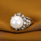 Micro-setting Lab created stones White Shell pearl Ring，sterling silver