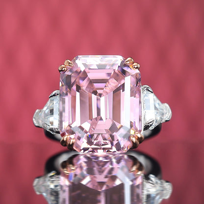 Promotional design：Pink diamond color Lab created stones Asscher cut ring, sterling silver