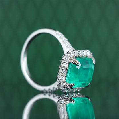 Promotion design Micro-setting Emerald color Lab created stones 8 prong ring, sterling silver. (5.45 carat)