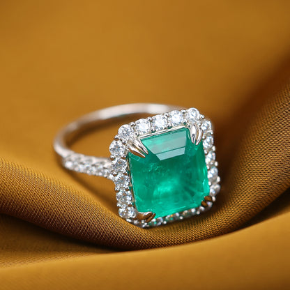 Promotion design Micro-setting Emerald color Lab created stones 8 prong ring, sterling silver. (5.45 carat)
