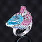 Micro-setting Aquamarine color Lab created stones fancy parrot ring，sterling silver